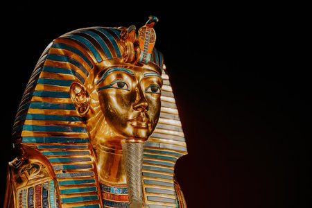 Golden Funerary Mask Of Tutankhamen. Tutankhamun Famous Pharaoh In Ancient Egyptの写真素材