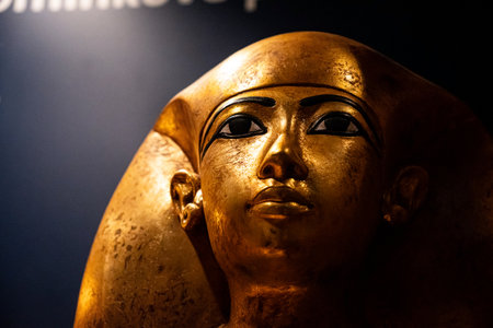 Golden Funerary Mask Of Tutankhamen. Tutankhamun Famous Pharaoh In Ancient Egyptの写真素材