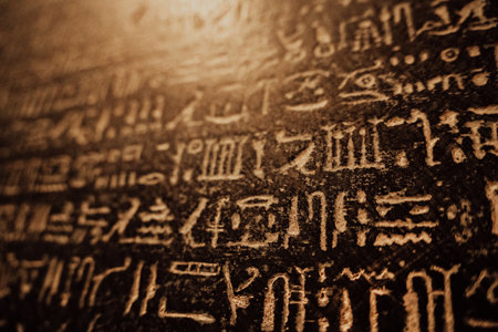 Ancient Egyptian Hieroglyphs On Stone - Sarcophagus, Pictorial Writingの写真素材