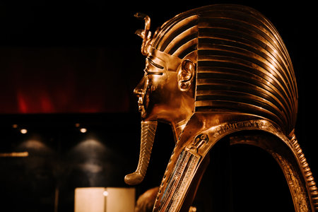 Golden Funerary Mask Of Tutankhamen. Tutankhamun Famous Pharaoh In Ancient Egyptの写真素材