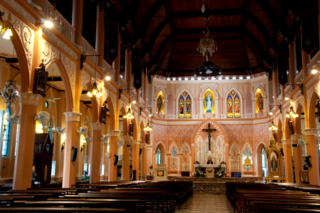 The Cathedral of the Immaculate Conception, The most beautiful church with stained glass and Gothic arts in Chanthaburi, Thailandのeditorial素材