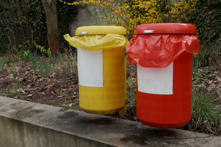 Red and yellow binの写真素材