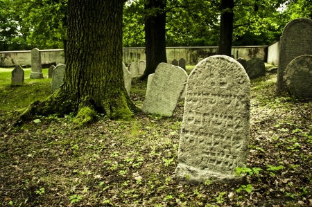 old gravestone in Jewish cemeteryのeditorial素材