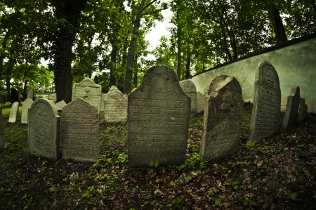 old gravestone in Jewish cemeteryのeditorial素材