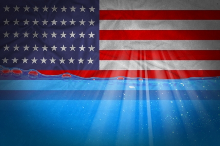 flag of USA in blue waterの写真素材