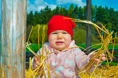 little baby in a strawの写真素材