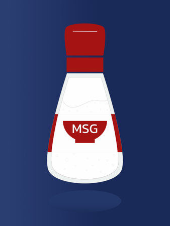 monosodium glutamate (MSG) bottle on dark blue background
