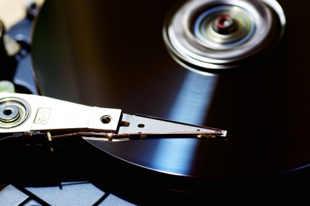 Closeup of a harddisk in operation