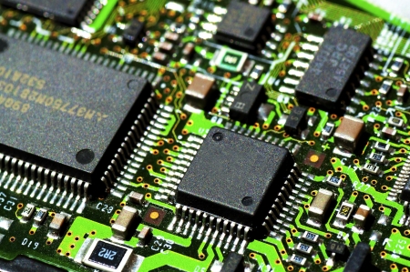Microchips on a circuit board