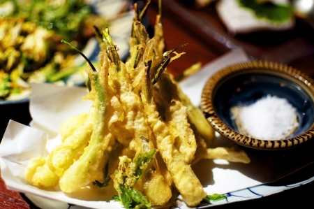Tempura, deep fried vegetables or seafood is a typical Japanese dish. の写真素材