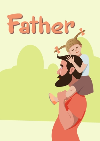 daddy carries a daughter on her shouldersのイラスト素材