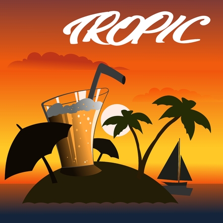 tropical island, palm trees and cocktailのイラスト素材