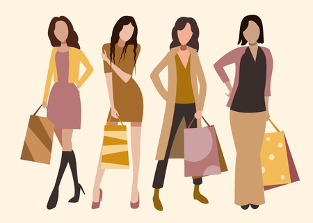 girls with shopping bagのイラスト素材