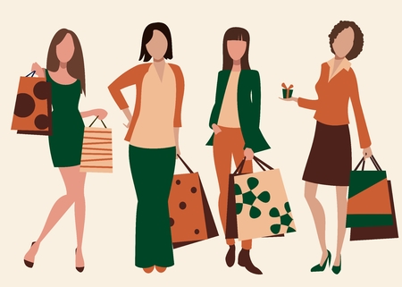 girls with shopping bagのイラスト素材