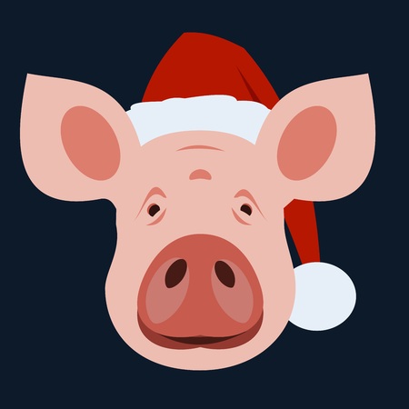 pig in santa claus hatのイラスト素材
