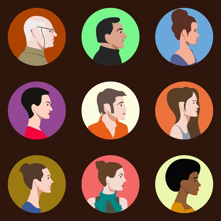 set of people faces in profileのイラスト素材