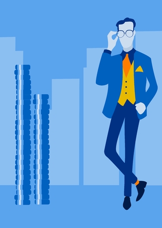 businessman standing on the background of skyscrapersのイラスト素材