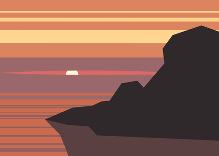 rock on sea sunset backgroundのイラスト素材