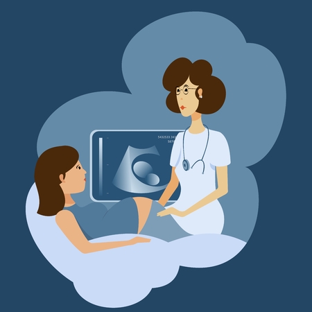 obstetrician examines a pregnant woman illustrationのイラスト素材