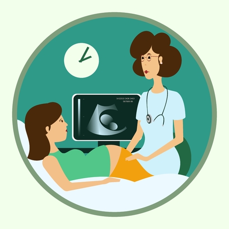 obstetrician examines a pregnant woman illustrationのイラスト素材