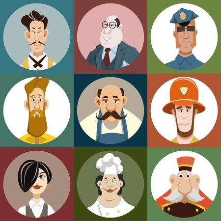 faces of different people, different professions, different ages, avatars