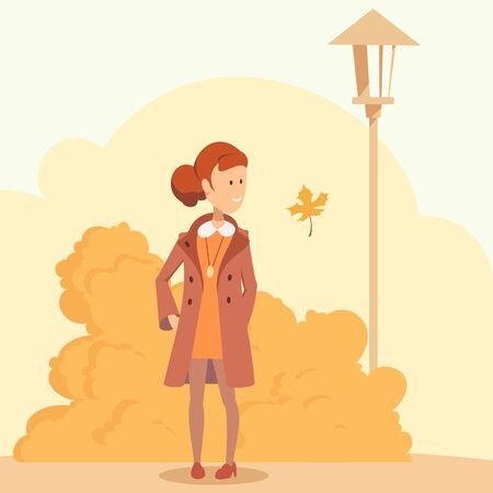 girl in autumn park illustrationのイラスト素材