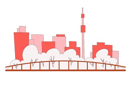 Minimalistic cityscape on a white background. Park and silhouettes of tall houses.Vector.のイラスト素材