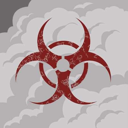 Biohazard symbol on a background of clouds of gray smoke.Vector illustration.のイラスト素材