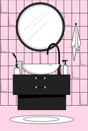 Stylized vector image of a bathroom. Wash basin and mirror.のイラスト素材