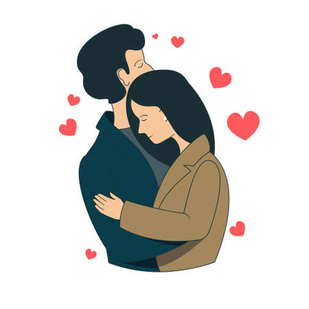 A guy and a girl hugging lovers. Couple in love. Valentine's day card.のイラスト素材