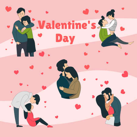 Set of hugging lovers, couples in love in different positions. template for postcards for...