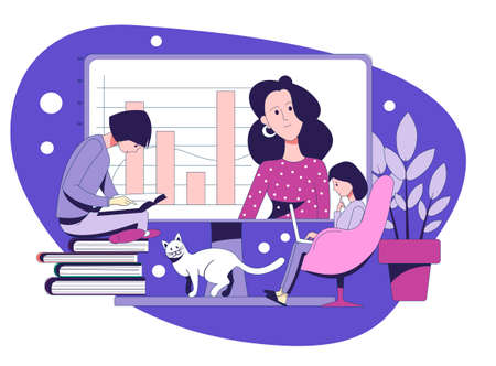 Online learning illustration, webinar. Home study with online lectures.のイラスト素材