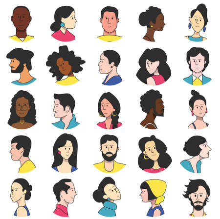 Set of faces of people of different races. Portraits for the avatar.のイラスト素材