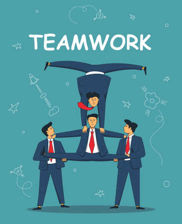People in business suits perform a gymnastic pyramid. Teamwork concept.のイラスト素材