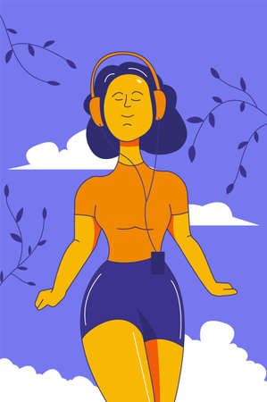 The girl is jogging. Active lifestyle illustration. Print for T-shirt, poster.のイラスト素材