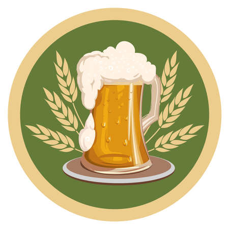 Image of a glass with beer. Template for a coaster for a glass. Vector image of an emblem on a beer theme.のイラスト素材