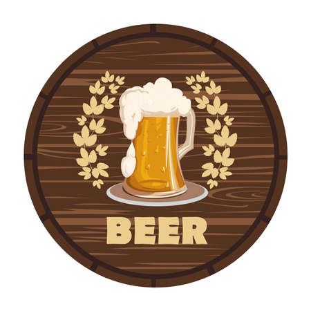 Logo for beer, label. Image of a glass on the background of a beer barrel.のイラスト素材