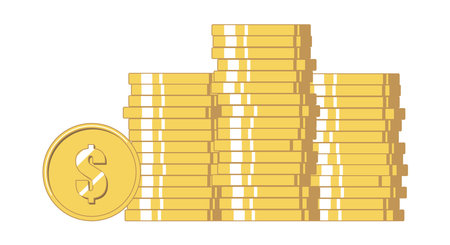 Golden coins in stacks. Vector isolated object.のイラスト素材