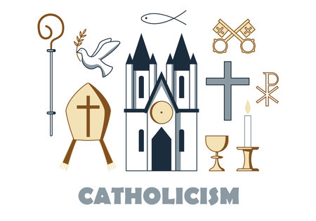 Symbols of Catholicism. Vector concept of Christian attributes.のイラスト素材
