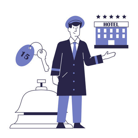 Doorman at the hotel. Vector concept of hotel business.のイラスト素材