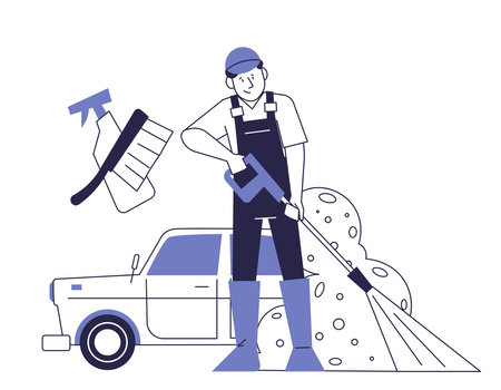 Working car wash. Car service vector concept.のイラスト素材