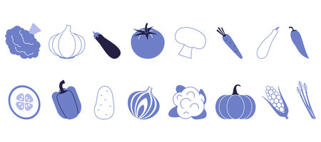 A set of different icons depicting vegetables. Vector image of edible plants.のイラスト素材