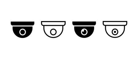 Security camera vector icons set. CCTV camera outline symbol. Ceiling camera sign