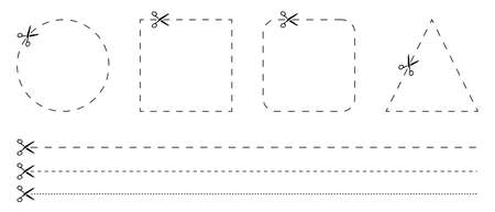 Scissors and coupon, cut here template and dashed line vector icons set. Voucher promo code element template, graphics designのイラスト素材