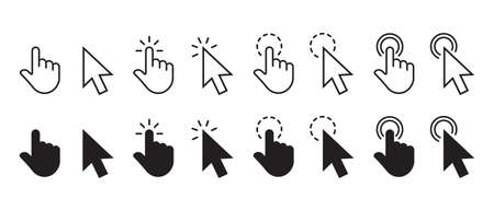 Computer mouse click cursor arrow, vector icons set. Mouse and pointer click cursor and collectionのイラスト素材