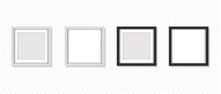Frames on an isolated vector icons set. Black and white frame, square, png photo frame, wall frame, pngのイラスト素材