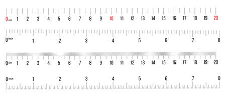 Marking rulers 20 cm, 8 inch. length measurement scale chart. vector ruler illustrationのイラスト素材