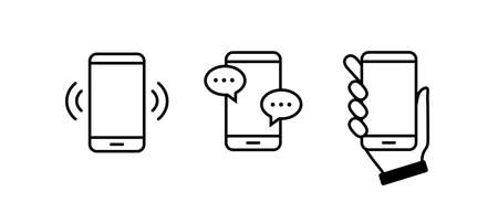 Mobile phone vector line icons set. Smartphone with white backgroundのイラスト素材