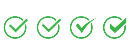 Green check mark vector icons set. Correct vote choice isolated symbolのイラスト素材