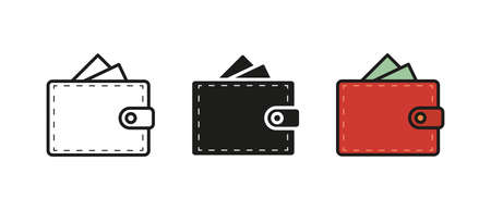 Wallet vector icons set. Flat colorful money wallet sign and symbol isolatedのイラスト素材